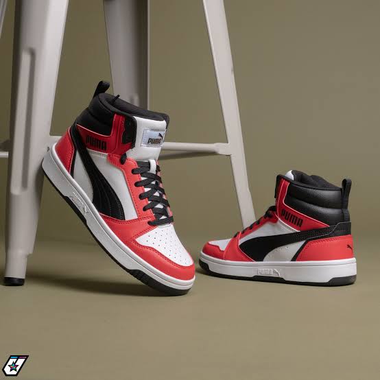 PUMA REBOUND V6 MID JR idman ayaqqabısı WHITE-BLACK-FOR ALL TIME RED