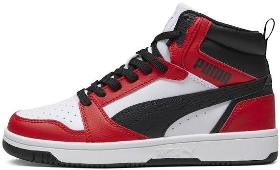 PUMA REBOUND V6 MID JR idman ayaqqabısı WHITE-BLACK-FOR ALL TIME RED